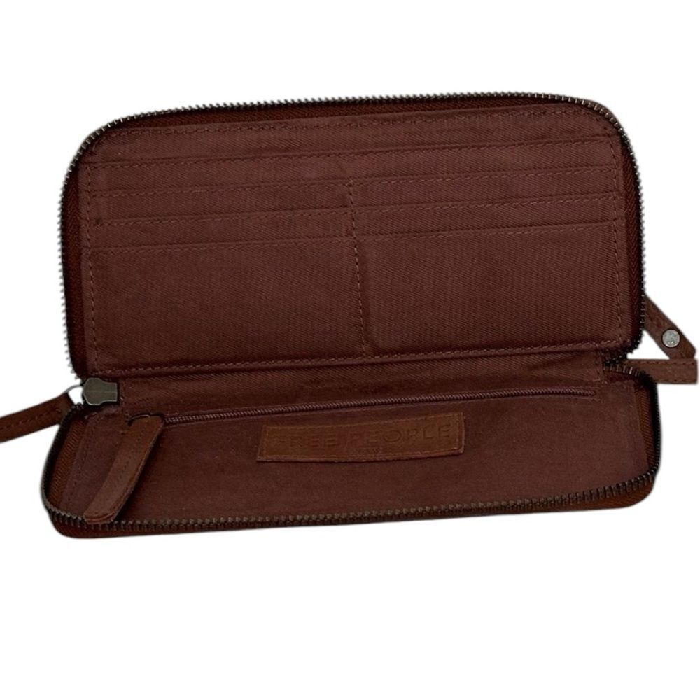 Free People Wallet Brown Distressed Vegan Leather Wristlet Strap Zip Closure - Picture 2 of 12